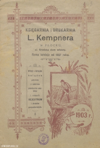 Book catalog (cover) of Ludwik Kempner's bookshop in Płock, 1903
